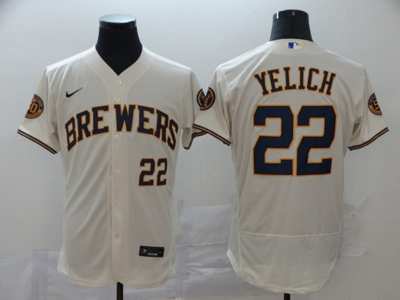 Men's Milwaukee Brewers Christian Yelich #22 MLB Beige Jersey